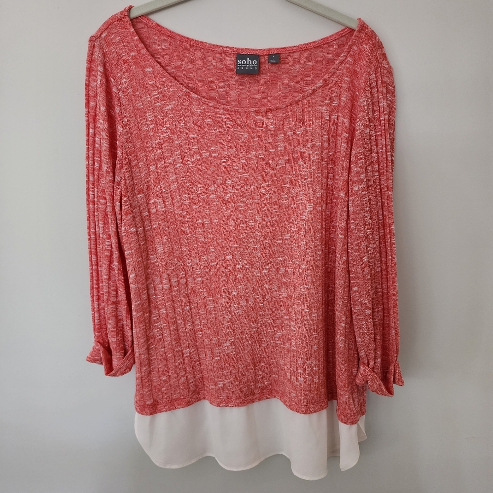 Soho New York & Company size L peach and white shirt